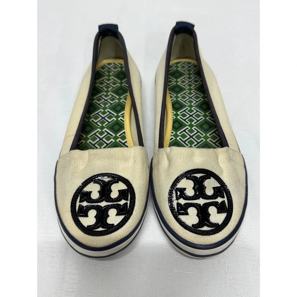 Tory Burch Raymond Loafers Women's Size 6M Ivory Low Top Slip On Canvas Flats